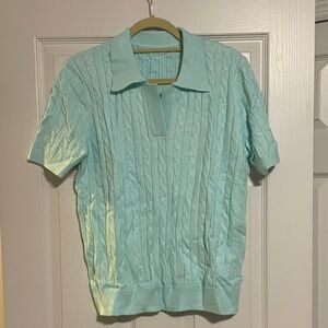 Mint Cable-Knit Polo Shirt